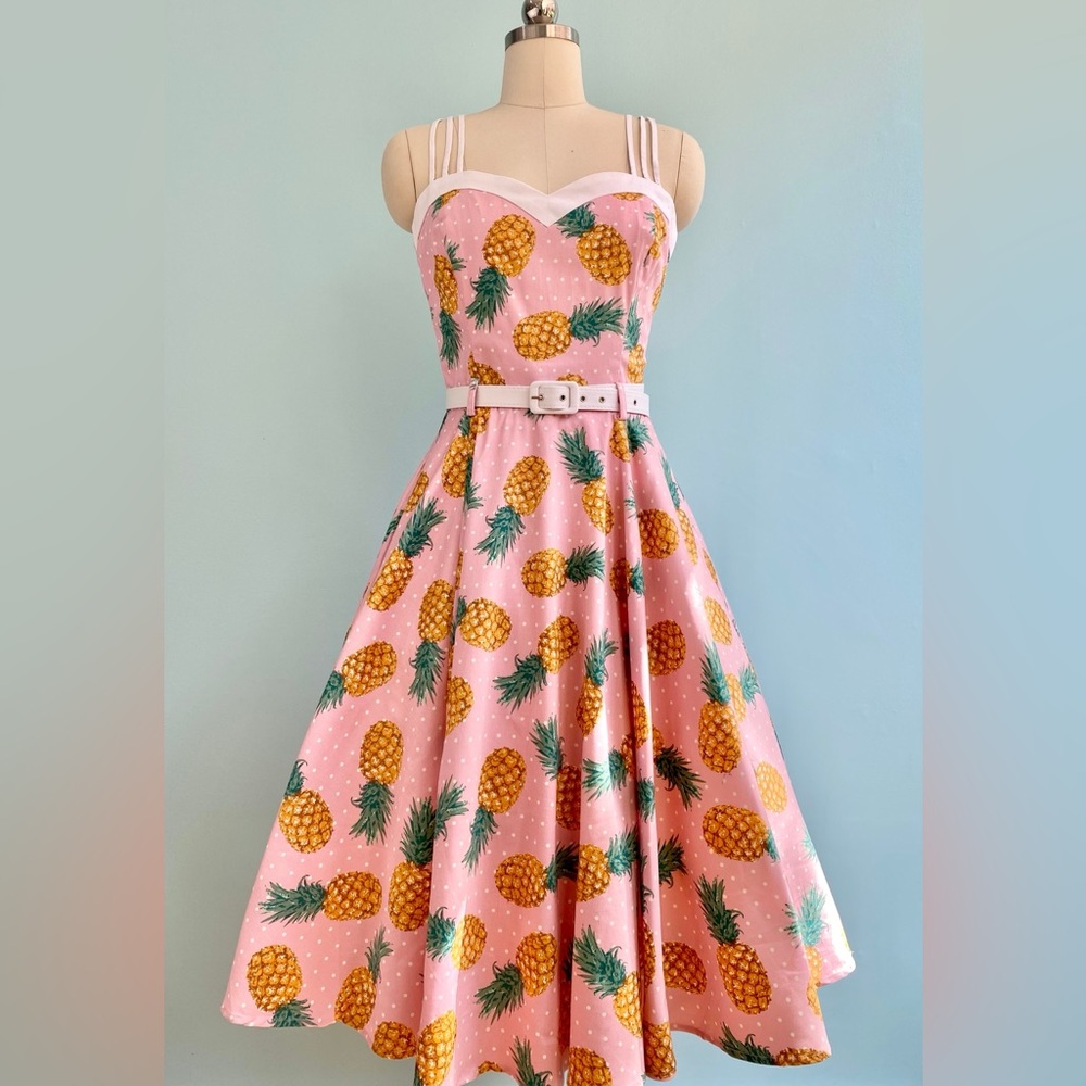 Collectif Pink Pineapple Strapless Dress